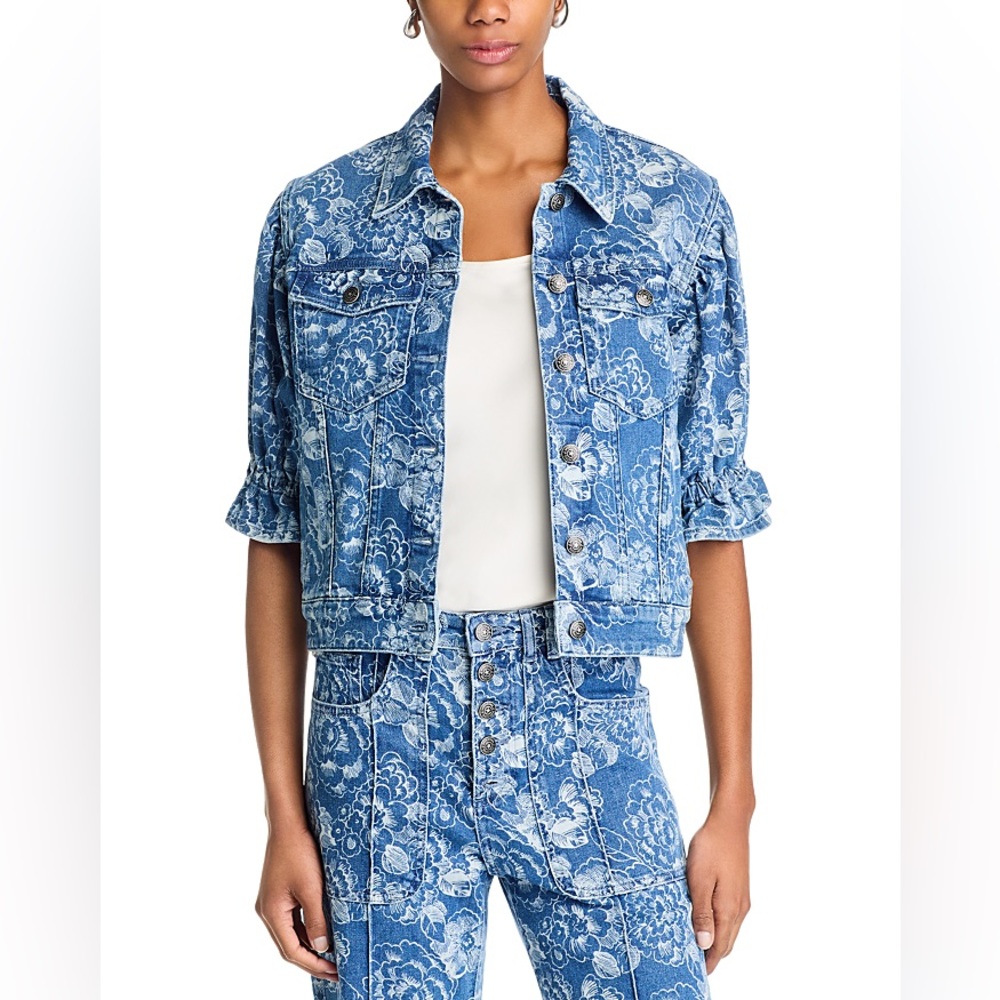 Cinq à Sept Sketchbook Floral Sylvain Jacket Indigo Blue White Denim Medium NWT